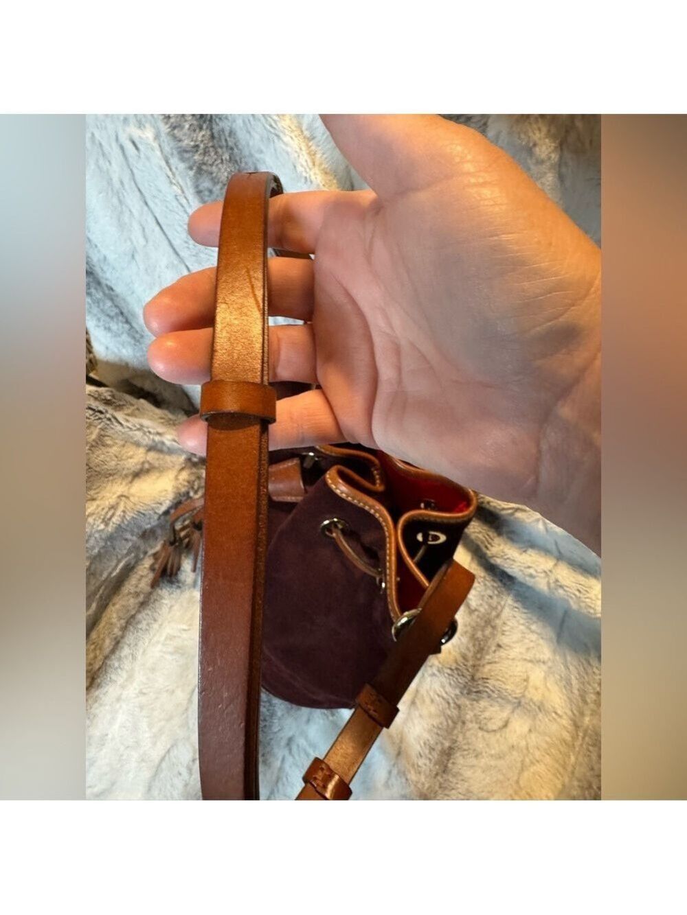Dooney & Bourke - Suede Drawstring Bucket Bag - EUC 
Dark Brown/Burgundy Color - Picture 13 of 13